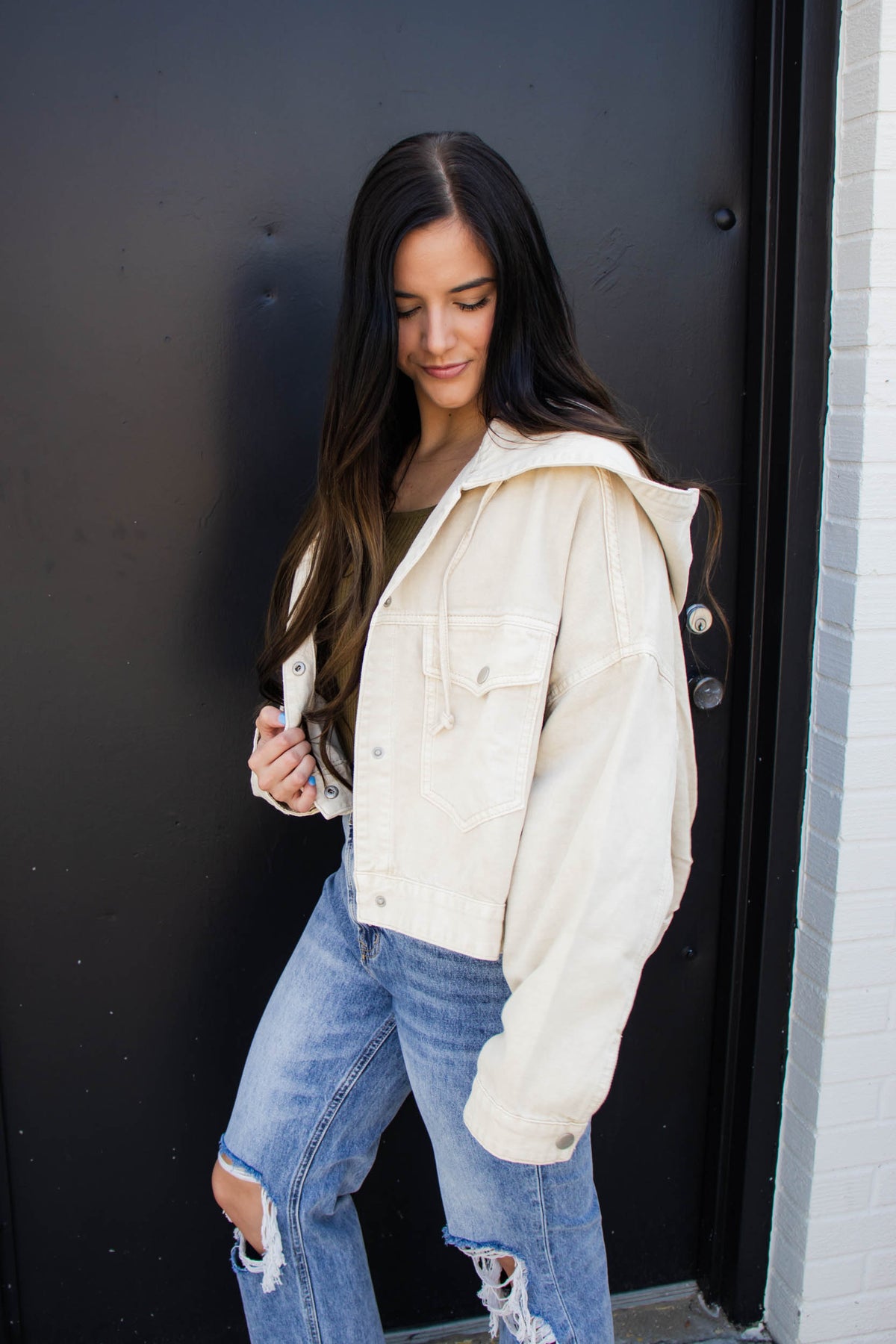 Chandler Hooded Jacket | Washed Beige Miou Muse Explore a world of